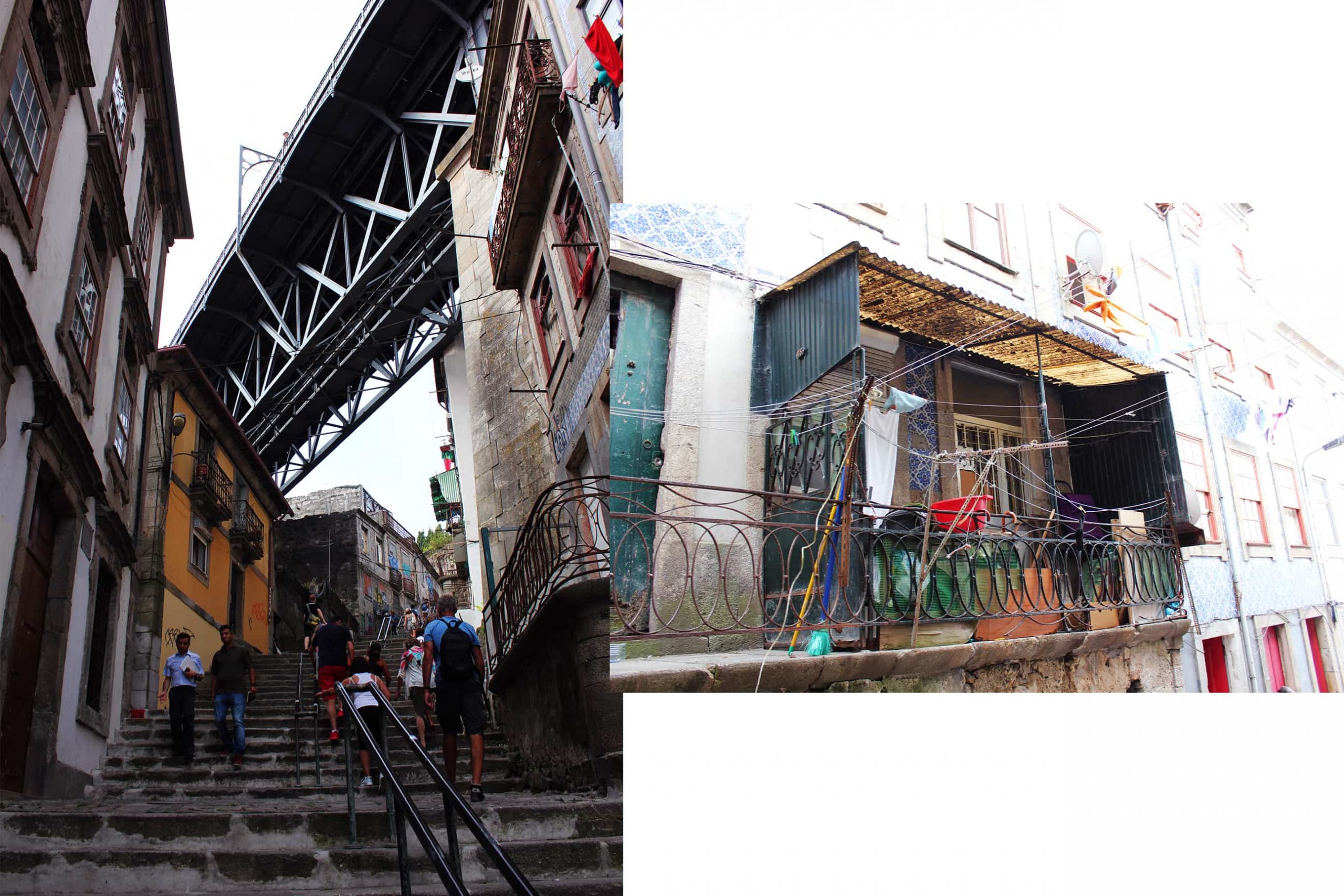 deux images du quartier historique de la ribeira à Porto