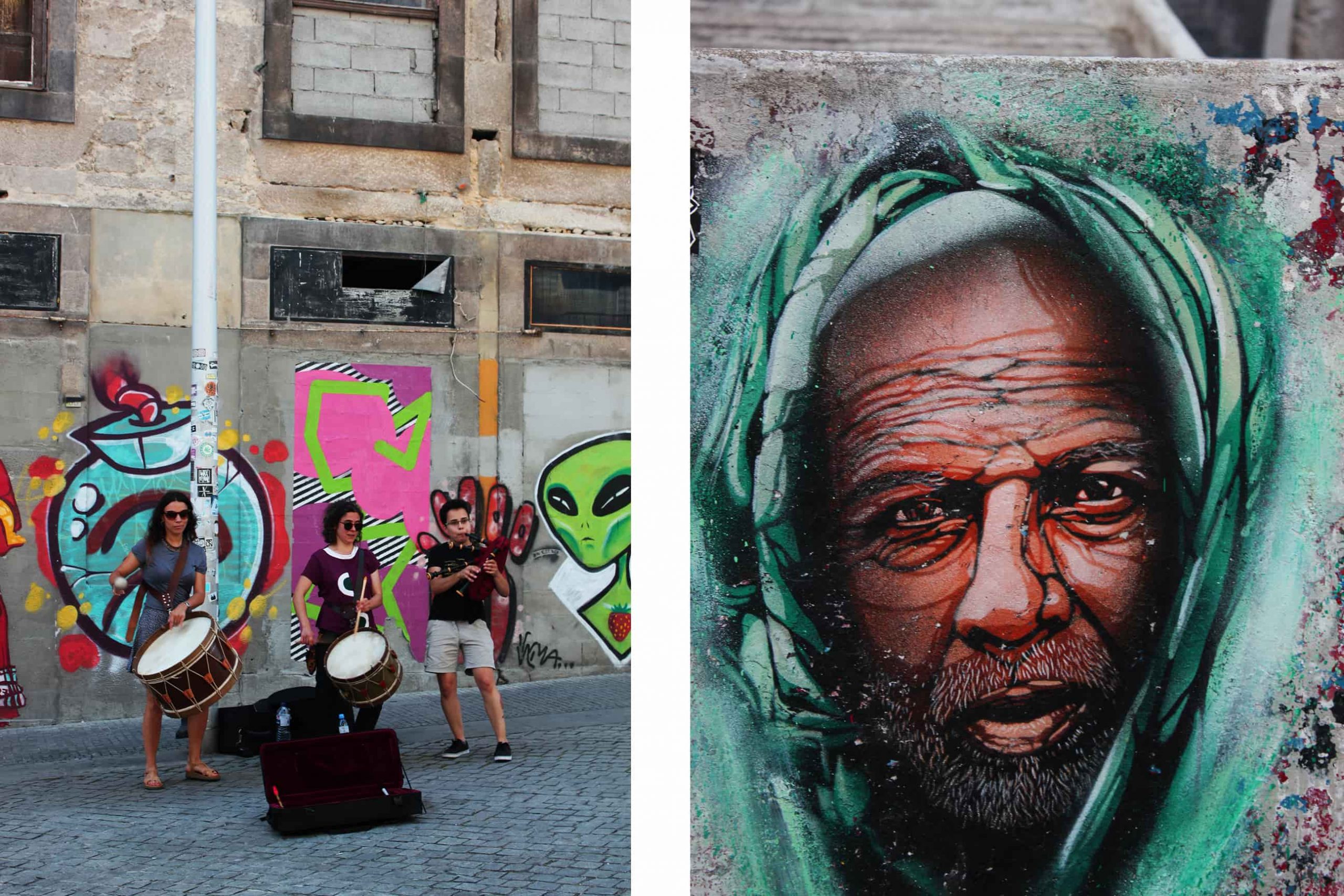 différentes œuvres de street art dans les rues de Porto